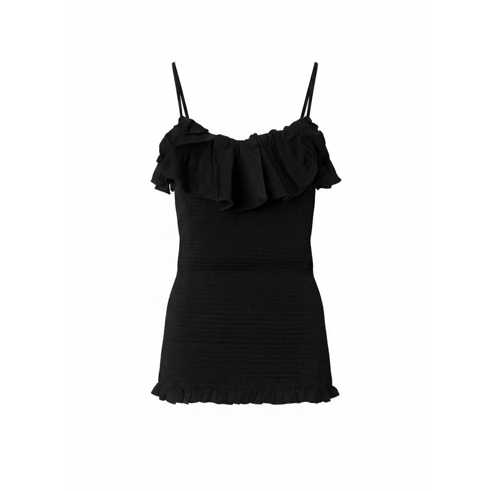 Chaser Women Black Smocked Ruffle Camisole Top CW7790 XS NWT